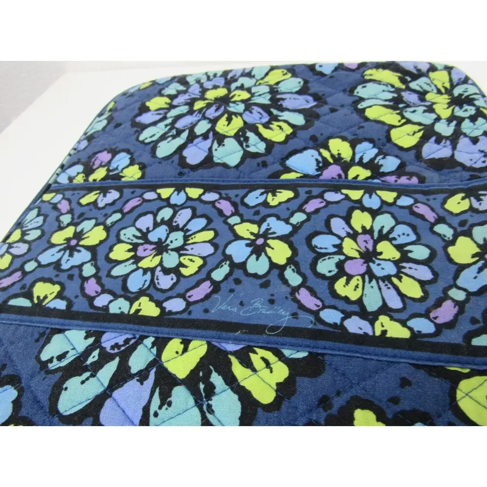 Vera Bradley Indigo Pop Laptop Case Padded Quilted Blue Green Floral Zipper